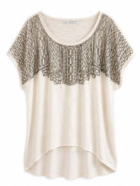 Maurices Cream Chiffon Drop Shoulder Gunmetal Beading Detail Blouse